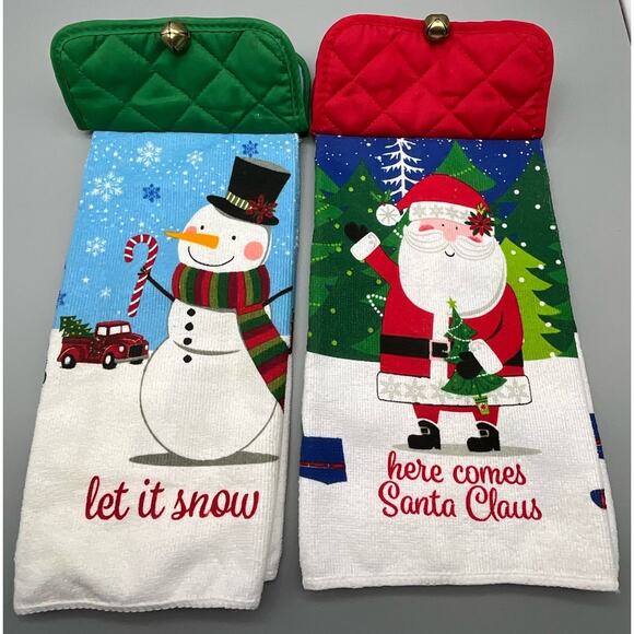2 Homemade Holiday Christmas Handing Dish Kitchen Towels with Bell and Hot Pad - Picture 3 of 7